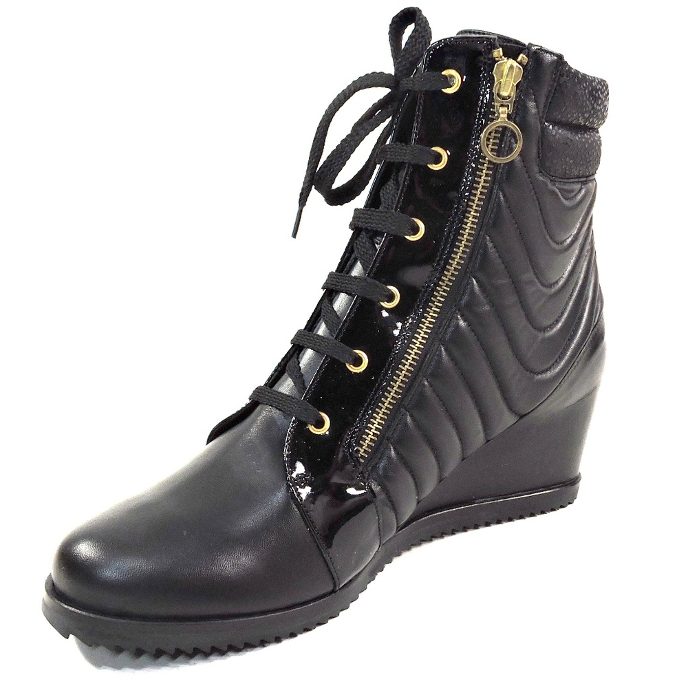 DAVIS CESARETTI 🇮🇹 WOMEN'S BLACK SOFT LEATHER COMFORT WINTER WEDGE BOOTIE - Picture 4 of 8